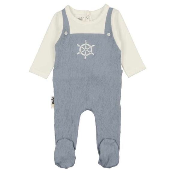 New Maniere Cotton Boy's Sailor Overall Footie one piece, Denim Blue - 12 months - Picture 1 of 5